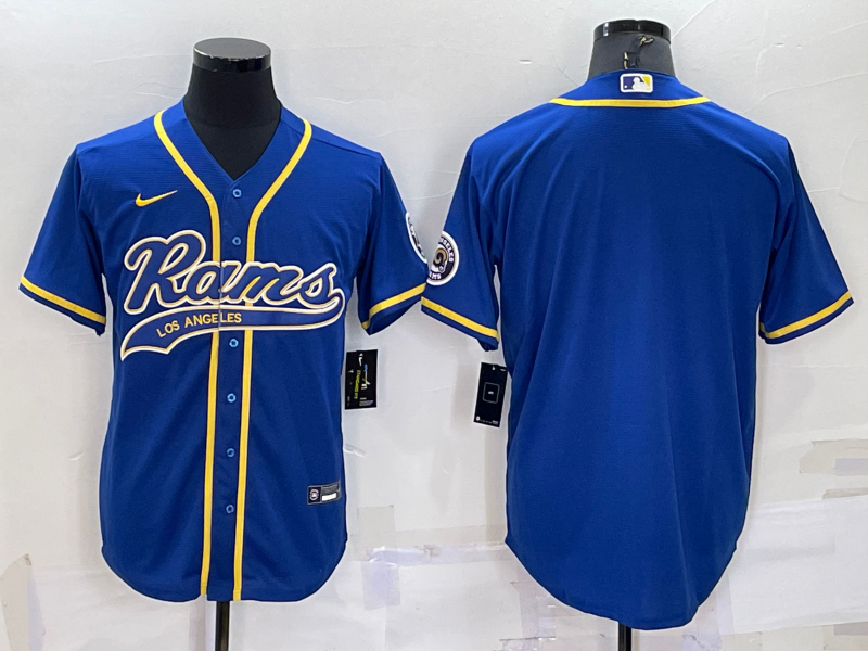 Men's Los Angeles Rams Blank Royal With Patch Cool Base Stitched Baseball Jersey Men's Los Angeles Rams Blank Royal With Patch Cool Base Stitched Baseball Jersey