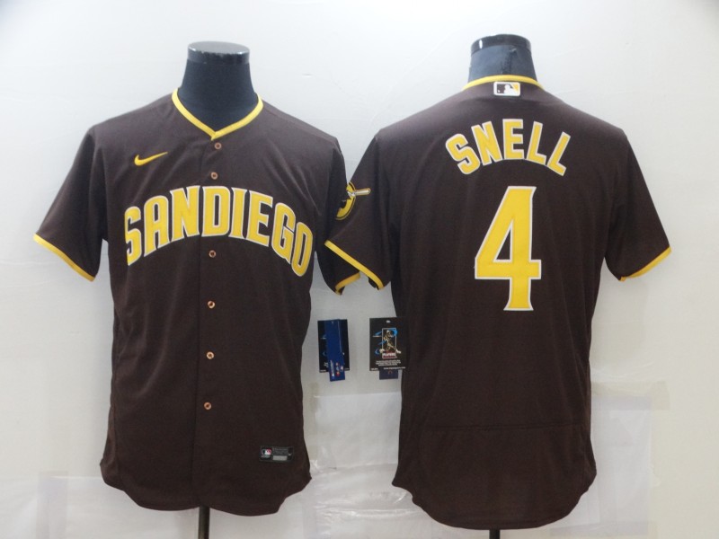 Men's San Diego Padres #4 Blake Snell 2020 Brown Flex Base Stitched Baseball Jersey Men's San Diego Padres #4 Blake Snell 2020 Brown Flex Base Stitched Baseball Jersey