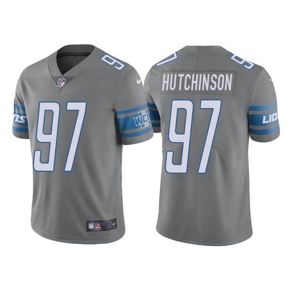 Men's Detroit Lions #97 Aidan Hutchinson Grey Vapor Untouchable Limited Stitched Jersey Men's Detroit Lions #97 Aidan Hutchinson Grey Vapor Untouchable Limited Stitched Jersey
