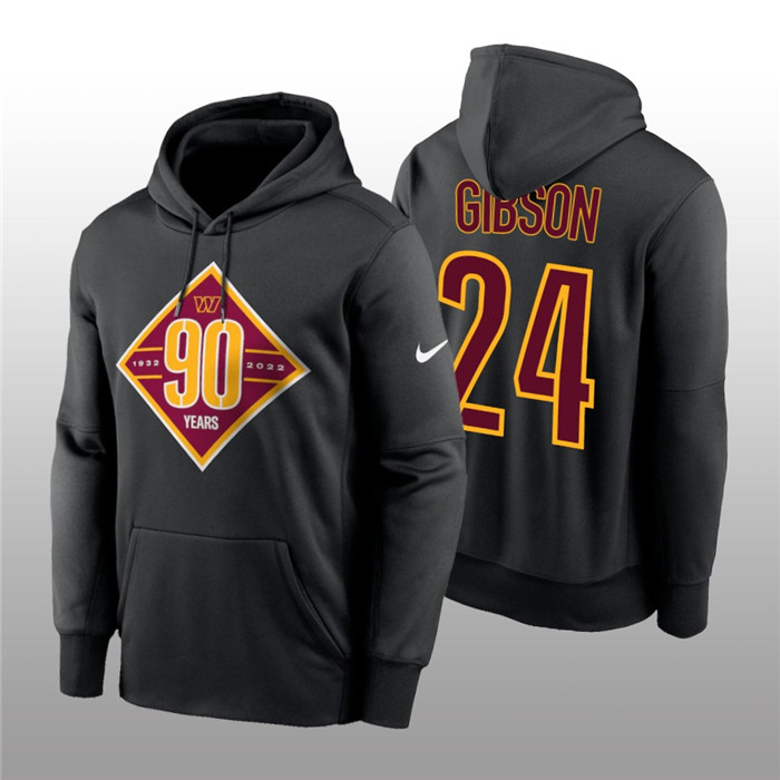 Men's Washington Commanders #24 Antonio Gibson Black 90th Anniversary Performance Pullover Hoodie Men's Washington Commanders #24 Antonio Gibson Black 90th Anniversary Performance Pullover Hoodie