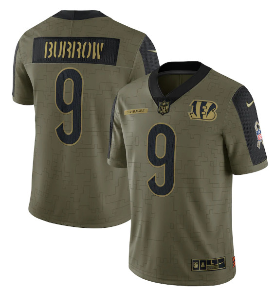 Men's Cincinnati Bengals ACTIVE PLAYER Custom 2021 Olive Salute To Service Limited Stitched Jersey Men's Cincinnati Bengals ACTIVE PLAYER Custom 2021 Olive Salute To Service Limited Stitched Jersey