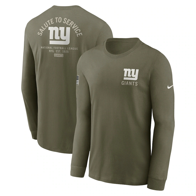 Men's New York Giants Olive 2025 Salute to Service Sideline Long Sleeve T-Shirt Men's New York Giants Olive 2025 Salute to Service Sideline Long Sleeve T-Shirt