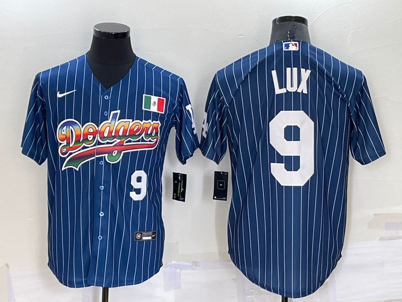 Men's Los Angeles Dodgers #9 Gavin Lux Navy Mexico Rainbow Cool Base Stitched Baseball Jersey Men's Los Angeles Dodgers #9 Gavin Lux Navy Mexico Rainbow Cool Base Stitched Baseball Jersey