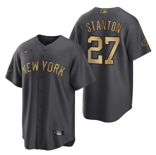 Men's New York Yankees #27 Giancarlo Stanton 2022 All-Star Charcoal Cool Base Stitched Baseball Jersey Men's New York Yankees #27 Giancarlo Stanton 2022 All-Star Charcoal Cool Base Stitched Baseball Jersey