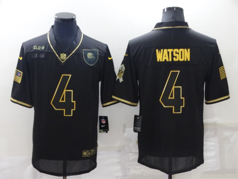 Men's Cleveland Browns #4 Deshaun Watson Black/Gold Salute To Service Limited Stitched Jersey Men's Cleveland Browns #4 Deshaun Watson Black/Gold Salute To Service Limited Stitched Jersey