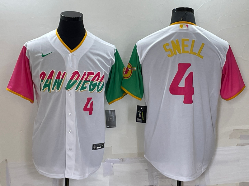 Men's San Diego Padres #4 Blake Snell 2022 White City Connect Cool Base Stitched Jersey Men's San Diego Padres #4 Blake Snell 2022 White City Connect Cool Base Stitched Jersey