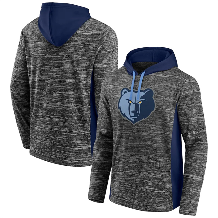 Men's Memphis Grizzlies Heathered Charcoal Navy Instant Replay Color Block Pullover Hoodie Men's Memphis Grizzlies Heathered Charcoal Navy Instant Replay Color Block Pullover Hoodie