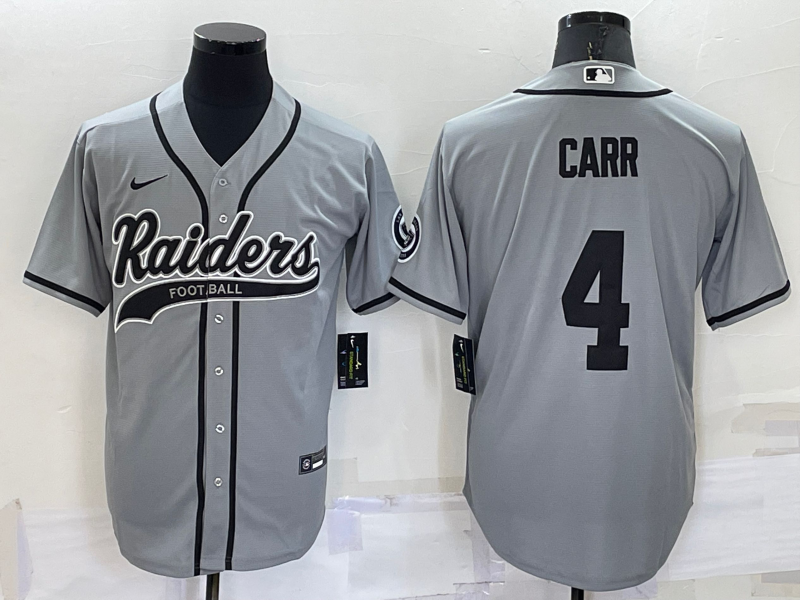 Men's Las Vegas Raiders #4 Derek Carr Grey Cool Base Stitched Baseball Jersey Men's Las Vegas Raiders #4 Derek Carr Grey Cool Base Stitched Baseball Jersey