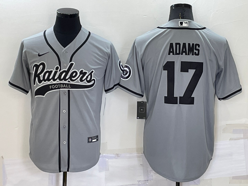 Men's Las Vegas Raiders #17 Davante Adams Grey Cool Base Stitched Baseball Jersey Men's Las Vegas Raiders #17 Davante Adams Grey Cool Base Stitched Baseball Jersey
