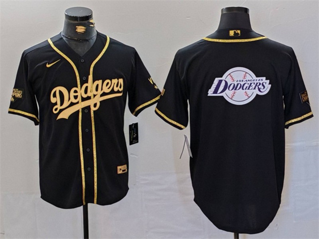 Men's Los Angeles Dodgers Team Big Logo Black Gold World Series Champions Cool Base Stitched Baseball Jersey Men's Los Angeles Dodgers Team Big Logo Black Gold World Series Champions Cool Base Stitched Baseball Jersey