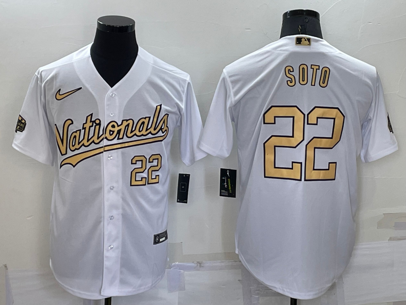 Men's Washington Nationals #22 Juan Soto 2022 All-Star White Cool Base Stitched Baseball Jersey Men's Washington Nationals #22 Juan Soto 2022 All-Star White Cool Base Stitched Baseball Jersey