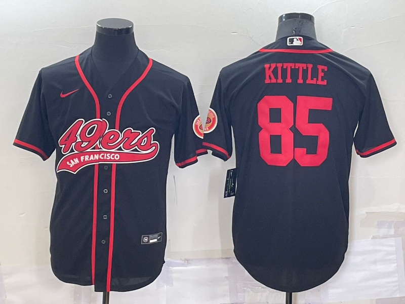 Men's San Francisco 49ers #85 George Kittle Black Cool Base Stitched Baseball Jersey Men's San Francisco 49ers #85 George Kittle Black Cool Base Stitched Baseball Jersey