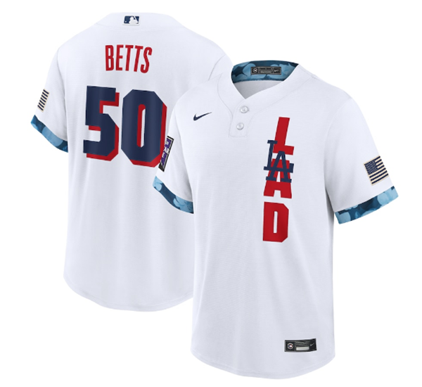 Men's Los Angeles Dodgers #50 Mookie Betts 2021 White All-Star Cool Base Stitched MLB Jersey Men's Los Angeles Dodgers #50 Mookie Betts 2021 White All-Star Cool Base Stitched MLB Jersey