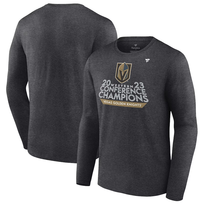 Men's Vegas Golden Knights Heather Charcoal 2023 Western Conference Champions Locker Room Long Sleeve T-Shirt Men's Vegas Golden Knights Heather Charcoal 2023 Western Conference Champions Locker Room Long Sleeve T-Shirt