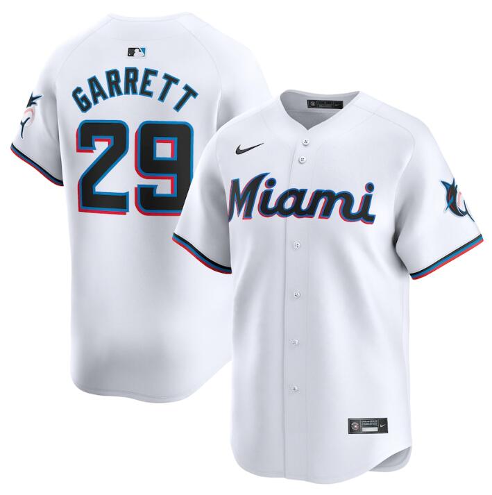 Men's Miami Marlins #29 Braxton Garrett White 2024 Home Limited Stitched Baseball Jersey Men's Miami Marlins #29 Braxton Garrett White 2024 Home Limited Stitched Baseball Jersey