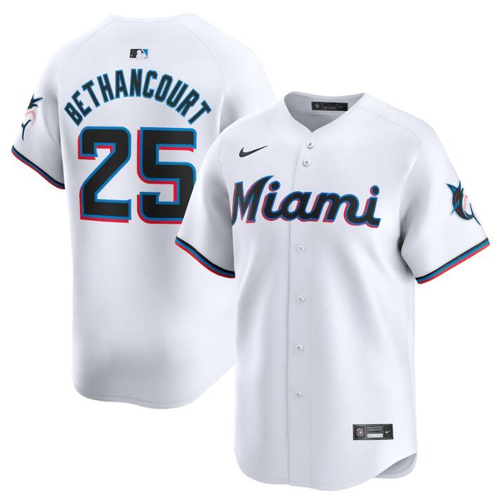 Men's Miami Marlins #25 Christian Bethancourt White 2024 Home Limited Stitched Baseball Jersey Men's Miami Marlins #25 Christian Bethancourt White 2024 Home Limited Stitched Baseball Jersey