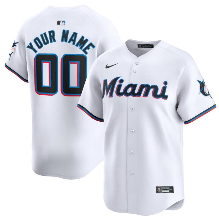 Men's Miami Marlins Active Player Custom White 2024 Home Limited Stitched Baseball Jersey Men's Miami Marlins Active Player Custom White 2024 Home Limited Stitched Baseball Jersey