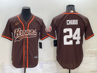 Women's Cleveland Browns #24 Nick Chubb Brown Cool Base Stitched Baseball Jersey Women's Cleveland Browns #24 Nick Chubb Brown Cool Base Stitched Baseball Jersey