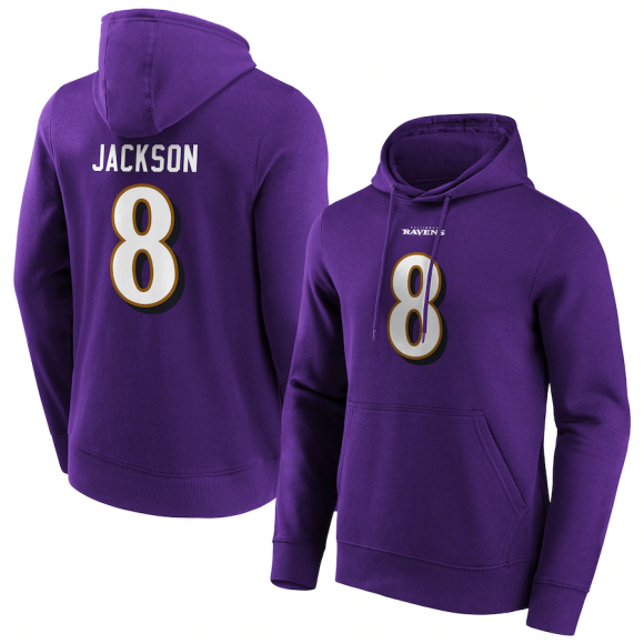 Men's Baltimore Ravens #8 Lamar Jackson Purple Hoodie Men's Baltimore Ravens #8 Lamar Jackson Purple Hoodie