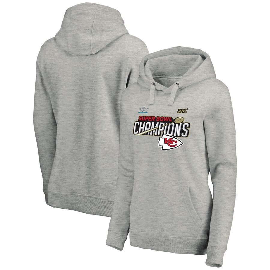 Women's Kansas City Chiefs Heathered Gray Super Bowl LIV Champions Lateral Pullover Hoodie(Run Small) Women's Kansas City Chiefs Heathered Gray Super Bowl LIV Champions Lateral Pullover Hoodie(Run Small)