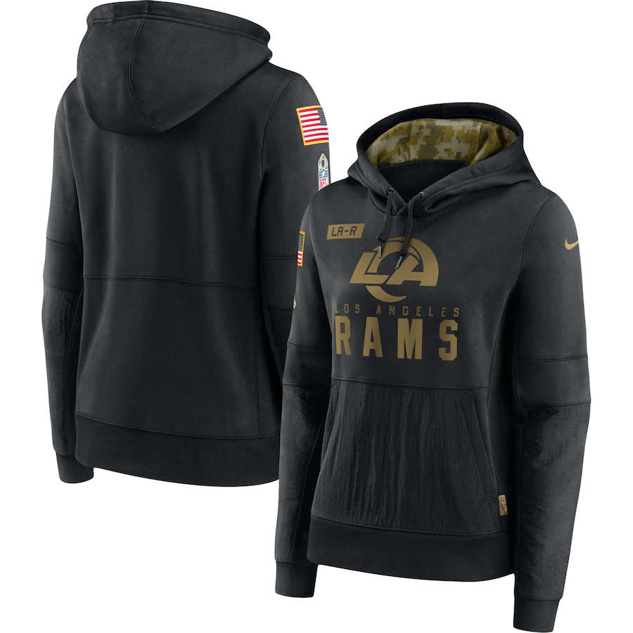 Women's Los Angeles Rams 2020 Black Salute To Service Sideline Performance Pullover Hoodie (Run Small)