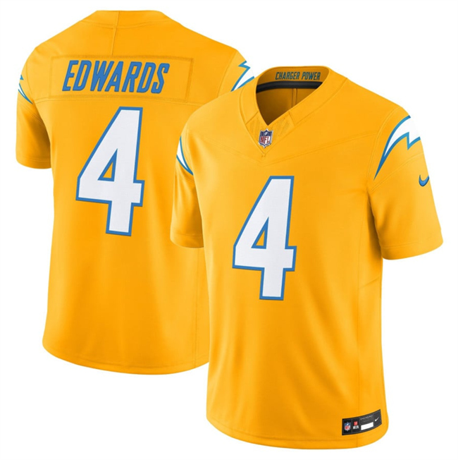 Men's Los Angeles Chargers #4 Gus Edwards Gold 2025 F.U.S.E. Alternate Vapor Limited Stitched Football Jersey