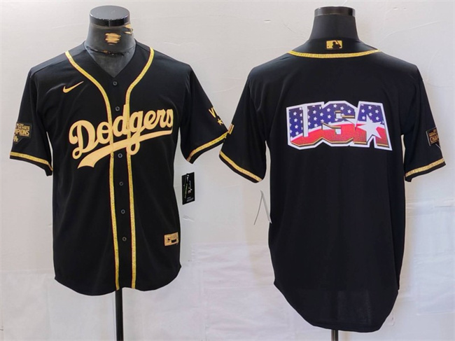 Men's Los Angeles Dodgers Team Big Logo Black Gold Cool Base With Patch Stitched Baseball Jersey Men's Los Angeles Dodgers Team Big Logo Black Gold Cool Base With Patch Stitched Baseball Jersey