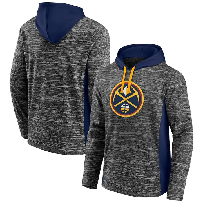 Men's Denver Nuggets Heathered Charcoal Navy Instant Replay Color Block Pullover Hoodie Men's Denver Nuggets Heathered Charcoal Navy Instant Replay Color Block Pullover Hoodie