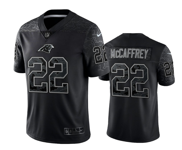 Men's Carolina Panthers #22 Christian McCaffrey Black Reflective Limited Stitched Football Jersey Men's Carolina Panthers #22 Christian McCaffrey Black Reflective Limited Stitched Football Jersey