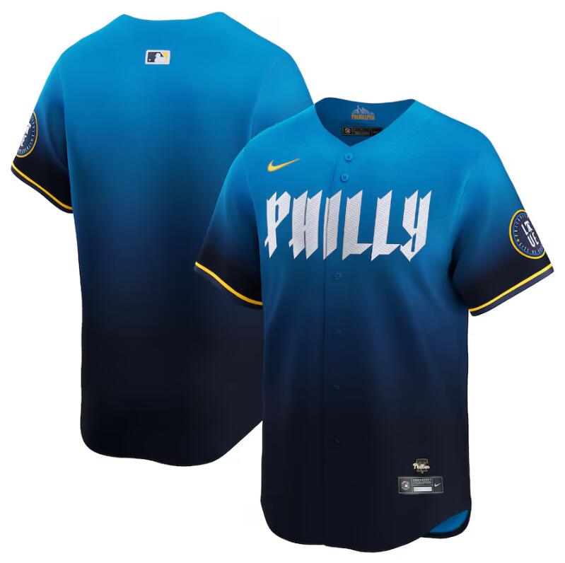 Men's Philadelphia Phillies Blank Blue 2024 City Connect Limited Stitched Jersey Men's Philadelphia Phillies Blank Blue 2024 City Connect Limited Stitched Jersey