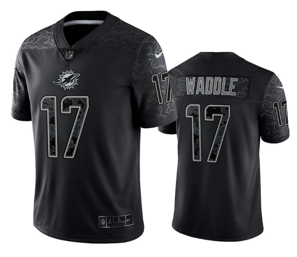 Men's Miami Dolphins #17 Jaylen Waddle Black Reflective Limited Stitched Football Jersey Men's Miami Dolphins #17 Jaylen Waddle Black Reflective Limited Stitched Football Jersey