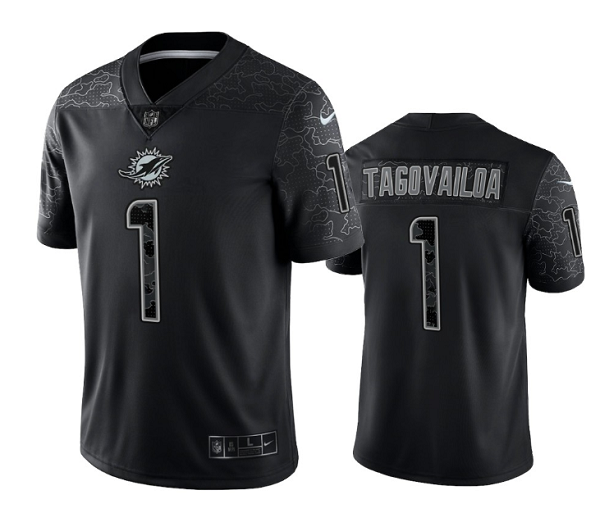 Men's Miami Dolphins #1 Tua Tagovailoa Black Reflective Limited Stitched Football Jersey Men's Miami Dolphins #1 Tua Tagovailoa Black Reflective Limited Stitched Football Jersey