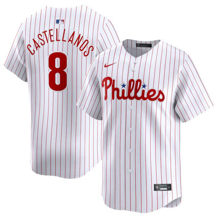 Men's Philadelphia Phillies #8 Nick Castellanos White Home Limited Stitched Jersey Men's Philadelphia Phillies #8 Nick Castellanos White Home Limited Stitched Jersey