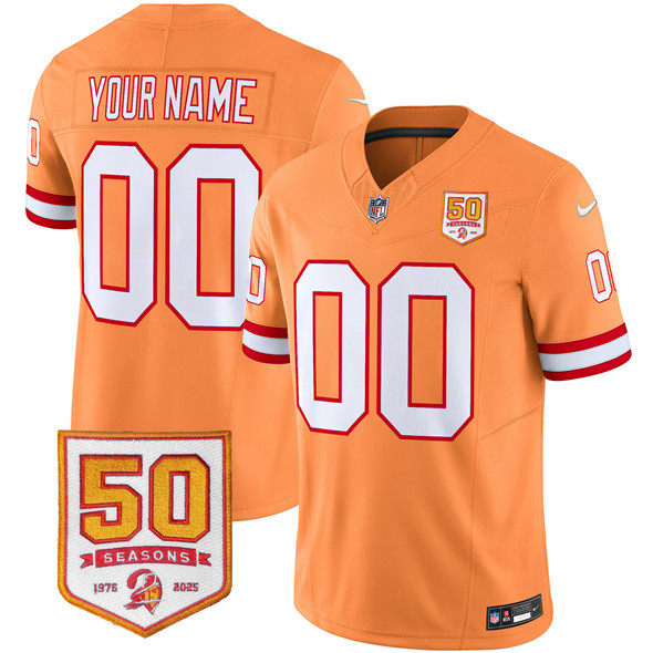 Men's Tampa Bay Buccaneers Active Player Custom Orange 2025 F.U.S.E. 50th Season Patch Throwback Vapor Untouchable Limited Stitched Football Jersey
