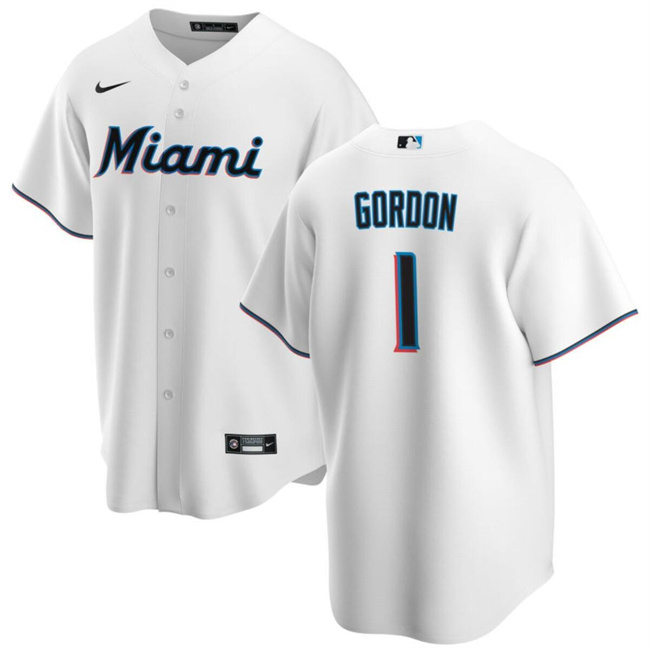 Men's Miami Marlins #1 Nick Gordon White Cool Base Stitched Baseball Jersey Men's Miami Marlins #1 Nick Gordon White Cool Base Stitched Baseball Jersey