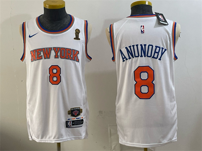 Men's New Yok Knicks #8 OG Anunoby White 2026 Finals Champions Patch Stitched Jersey Men's New Yok Knicks #8 OG Anunoby White 2026 Finals Champions Patch Stitched Jersey