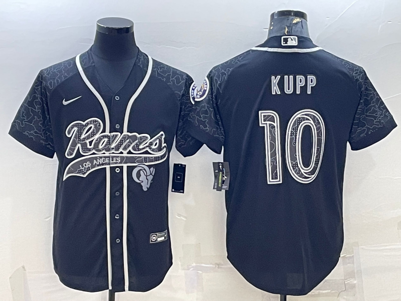 Men's Los Angeles Rams #10 Cooper Kupp Black Reflective With Patch Cool Base Stitched Baseball Jersey Men's Los Angeles Rams #10 Cooper Kupp Black Reflective With Patch Cool Base Stitched Baseball Jersey