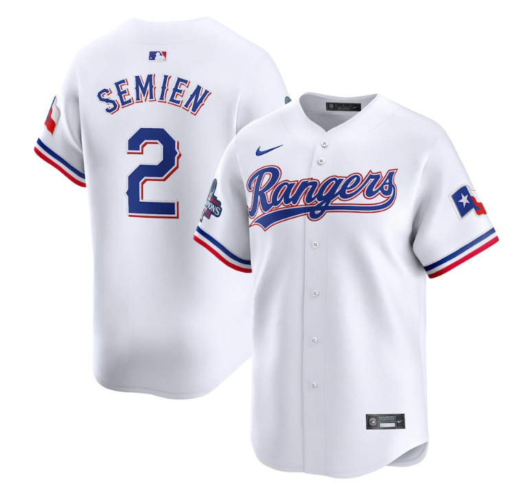 Men's Texas Rangers #2 Marcus Semien White 2023 World Series Champions Stitched Baseball Jersey Men's Texas Rangers #2 Marcus Semien White 2023 World Series Champions Stitched Baseball Jersey