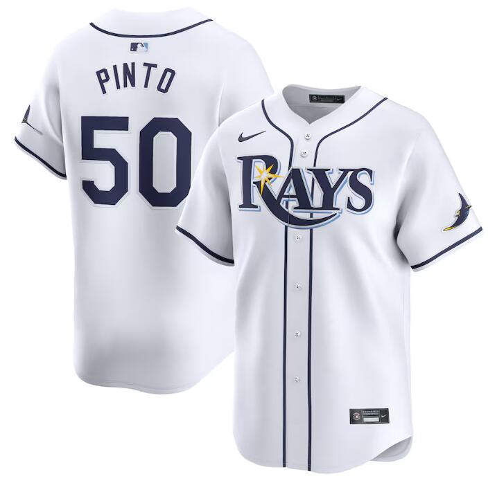 Men's Tampa Bay Rays #50 Rene Pinto White Home Limited Stitched Baseball Jersey Men's Tampa Bay Rays #50 Rene Pinto White Home Limited Stitched Baseball Jersey