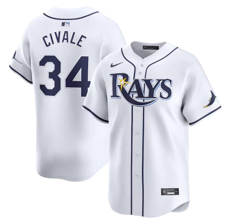 Men's Tampa Bay Rays #34 aron Civale White Home Limited Stitched Baseball Jersey Men's Tampa Bay Rays #34 aron Civale White Home Limited Stitched Baseball Jersey