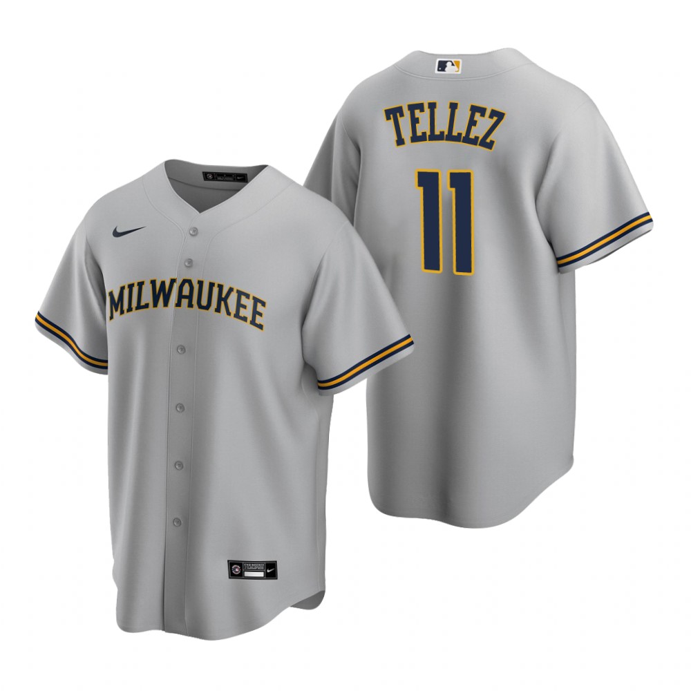 Men's Milwaukee Brewers #11 Rowdy Tellez Grey Cool Base Stitched Jersey Men's Milwaukee Brewers #11 Rowdy Tellez Grey Cool Base Stitched Jersey