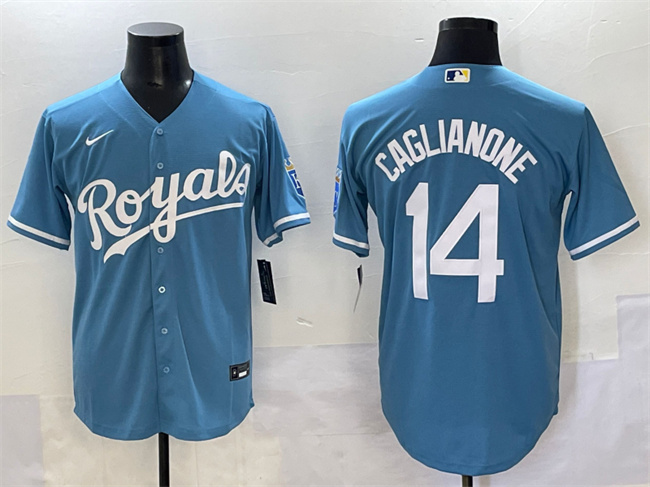 Men's Kansas City Royals #14 Jac Caglianone Light Blue Cool Base Stitched Baseball Jersey Men's Kansas City Royals #14 Jac Caglianone Light Blue Cool Base Stitched Baseball Jersey