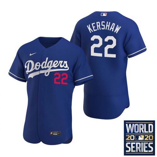 Men's Los Angeles Dodgers #22 Clayton Kershaw Blue 2020 World Series Bound stitched MLB Jersey Men's Los Angeles Dodgers #22 Clayton Kershaw Blue 2020 World Series Bound stitched MLB Jersey