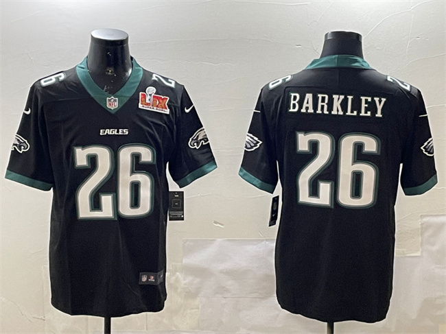 Men's Philadelphia Eagles #26 Saquon Barkley Black 2025 Super Bowl LIX Patch New Vapor Untouchable Limited Stitched Football Jersey Men's Philadelphia Eagles #26 Saquon Barkley Black 2025 Super Bowl LIX Patch New Vapor Untouchable Limited Stitched Football Jersey