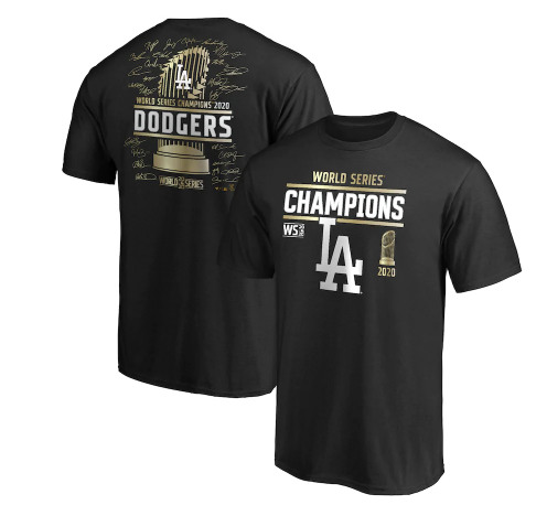 Men's Los Angeles Dodgers Black 2020 World Series Champions Signature Roster T-Shirt Men's Los Angeles Dodgers Black 2020 World Series Champions Signature Roster T-Shirt