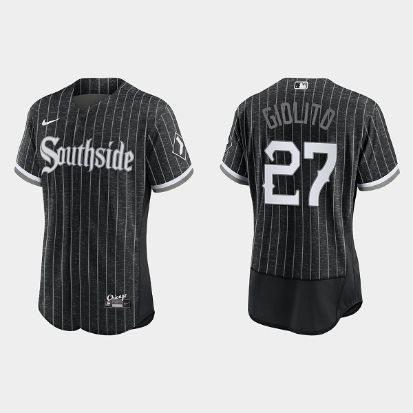Men's Chicago White Sox #27 Lucas Giolito Black 2021 City Connect Flex Base Stitched Jersey Men's Chicago White Sox #27 Lucas Giolito Black 2021 City Connect Flex Base Stitched Jersey