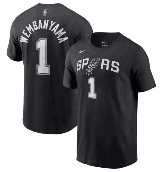 Men's San Antonio Spurs #1 Victor Wembanyama Black T-Shirt Men's San Antonio Spurs #1 Victor Wembanyama Black T-Shirt