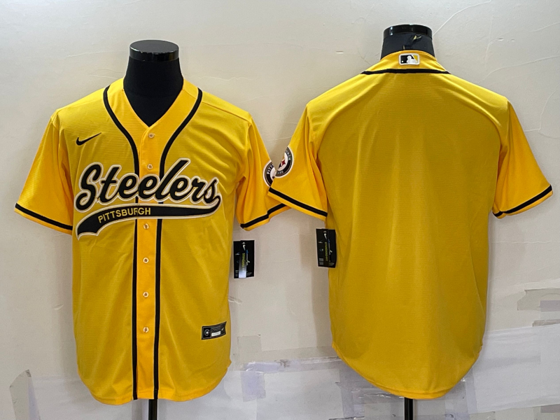 Men's Pittsburgh Steelers Blank Yellow With Patch Cool Base Stitched Baseball Jersey Men's Pittsburgh Steelers Blank Yellow With Patch Cool Base Stitched Baseball Jersey