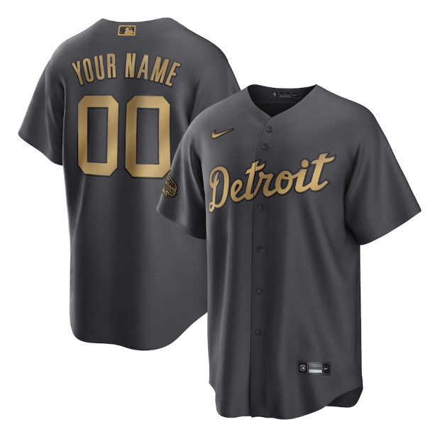 Men's Detroit Tigers Active Player Custom 2022 All-star Charcoal Base Base Stitched Jersey Men's Detroit Tigers Active Player Custom 2022 All-star Charcoal Base Base Stitched Jersey