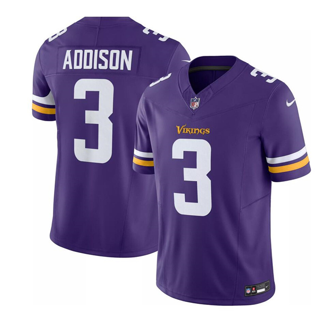 Men's Minnesota Vikings #3 Jordan Addison Purple 2023 F.U.S.E. Vapor Untouchable Limited Stitched Jersey Men's Minnesota Vikings #3 Jordan Addison Purple 2023 F.U.S.E. Vapor Untouchable Limited Stitched Jersey